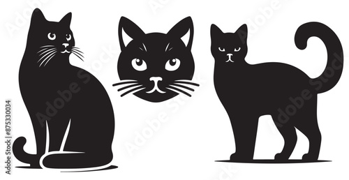 Print cat silhouette vector illustration animal pet collection full body head black and white download