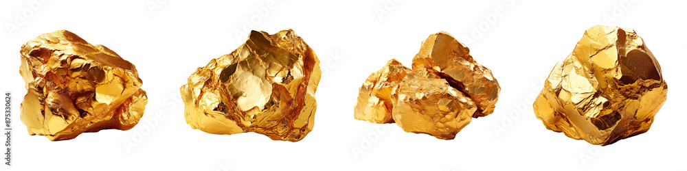 Collection set of gold nuggets isolated on transparent background Collection set of gold nuggets isolated on transparent background