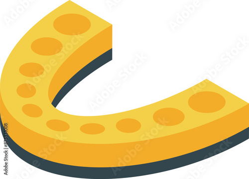 Yellow mouth guard protecting teeth from injury during sports, isolated on a white background