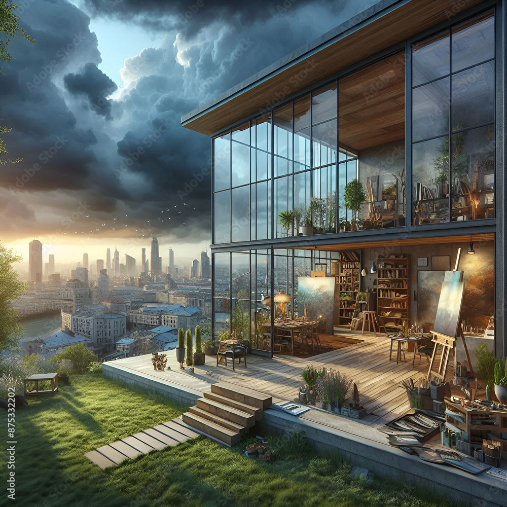 Fototapeta premium artist hub in the night city view 