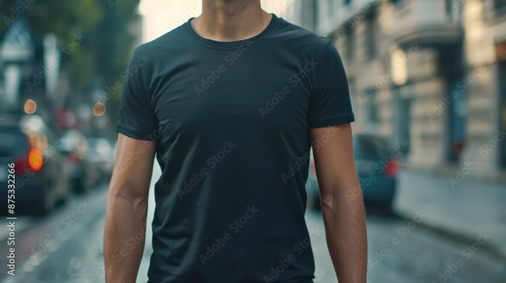 Man in Black T-Shirt Standing on a Street Man in Black T-Shirt Standing on a Street
