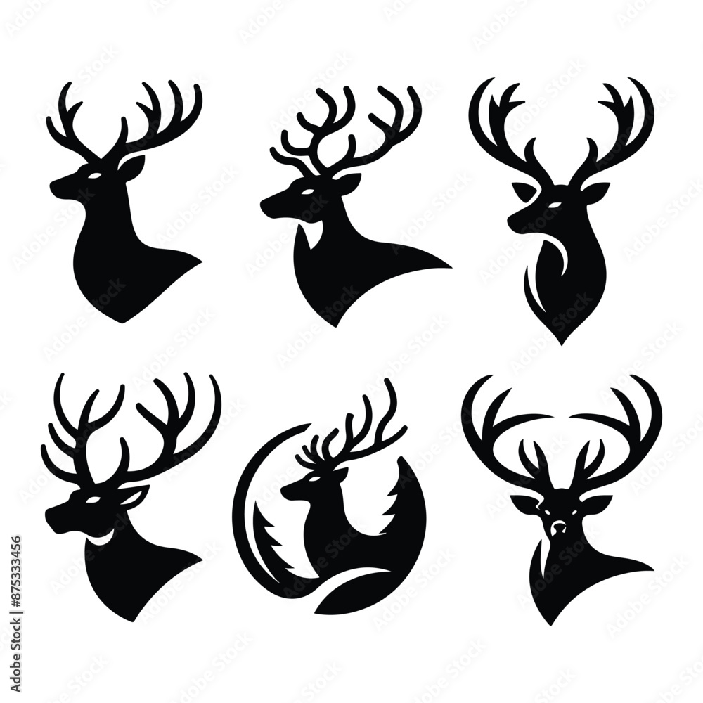 Elegant Deer Silhouette Vector Designs: Perfect for Your Wildlife Graphic Project, Elegant Deer Silhouette Vector Designs: Perfect for Your Wildlife Graphic Project,