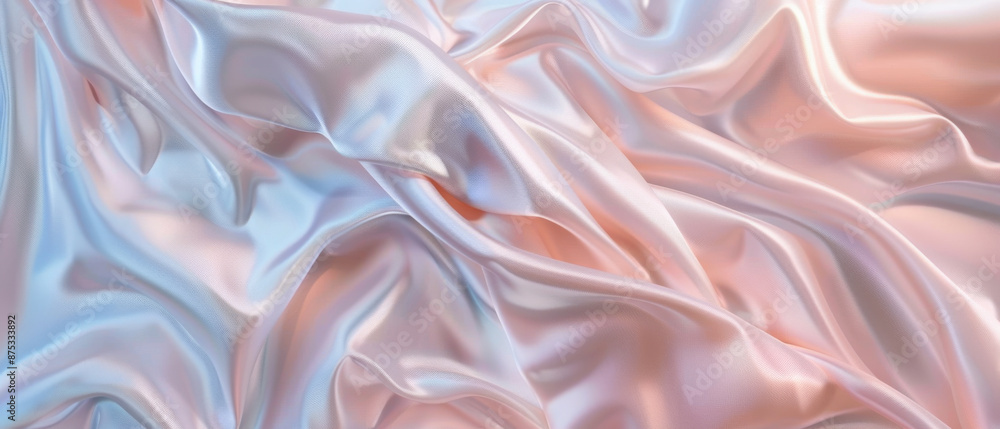 Fototapeta premium Luxurious folds of soft, shiny fabric in pastel colors create a dreamy, abstract texture that exudes elegance and tranquility.