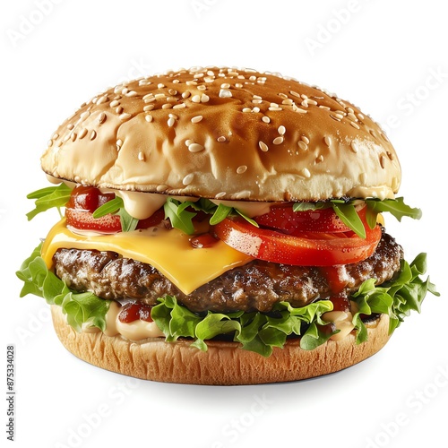 Mouthwatering and Delicious Cheeseburger with Fresh Ingredients photo