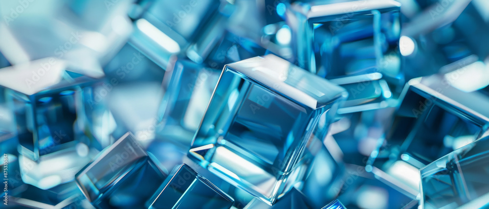 A macro shot of translucent blue cubes forming a futuristic pattern, evoking a sense of modernity and innovative design. A macro shot of translucent blue cubes forming a futuristic pattern, evoking a sense of modernity and innovative design.