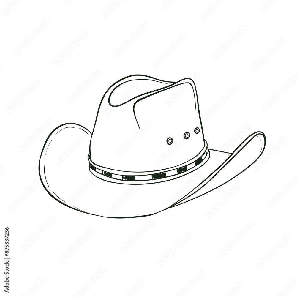 Cowboy hat line art isolated on white background Cowboy hat line art isolated on white background
