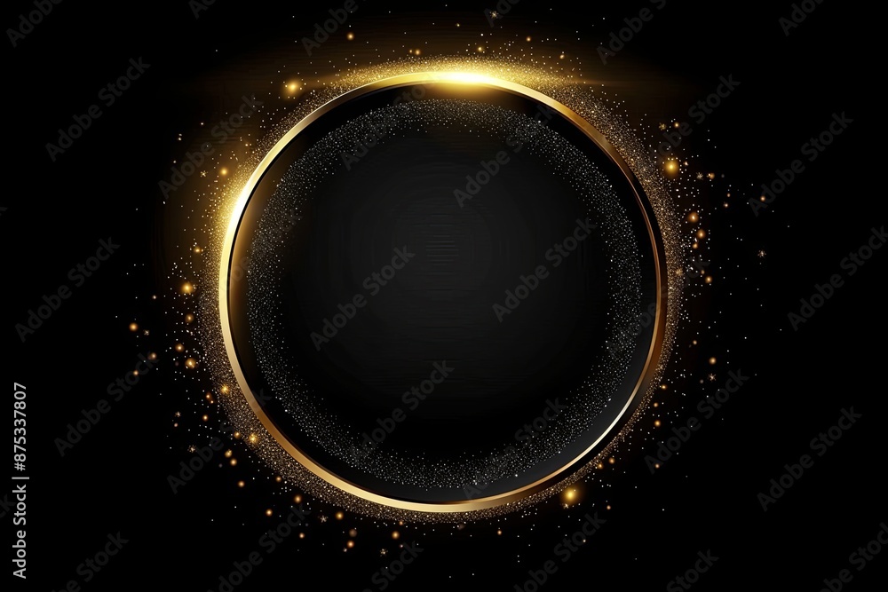 Elegant Gold Circle Frame with Sparkling Glitter on Black Background ...