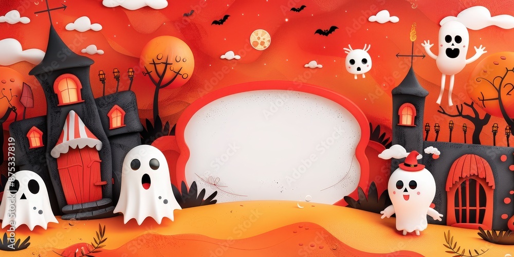 Halloween Scene with Ghosts and Haunted House Halloween Scene with Ghosts and Haunted House