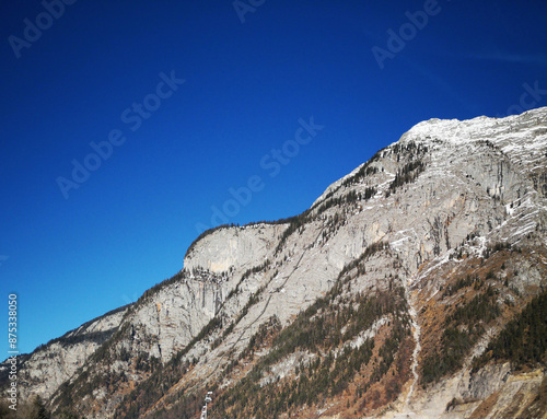 Mountain peak in the mountains. Landscape in the mountains with blue sky. Beautiful nature view
