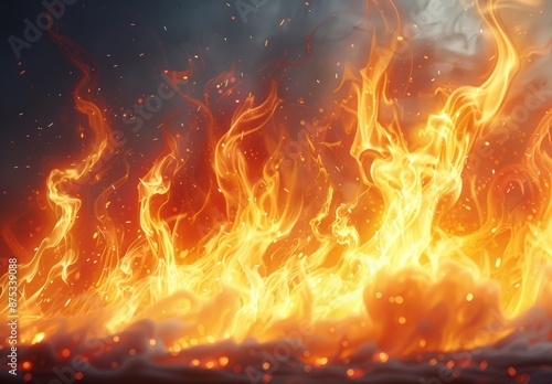 Fire flames on a dark background. 3d rendering, 3d illustration.