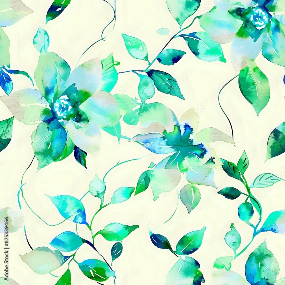 Fototapeta premium Charming Nature-Inspired Floral Grid with Detailed Blue, Green, and Pink Flowers