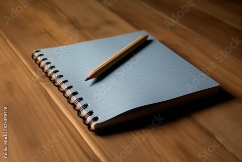 Pencil on a spiral notebook on a wooden table. Close-up.