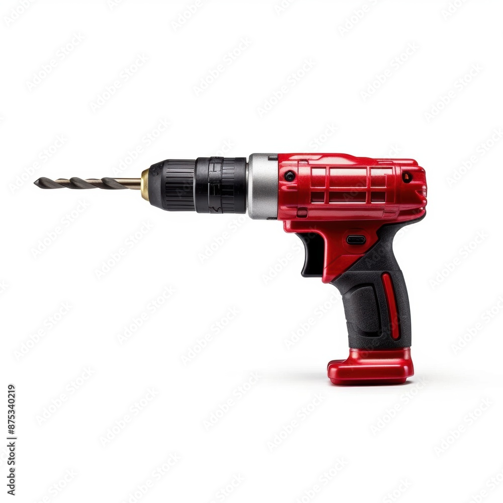 Red electric screwdriver isolated on white background. 3d illustration. Red electric screwdriver isolated on white background. 3d illustration.