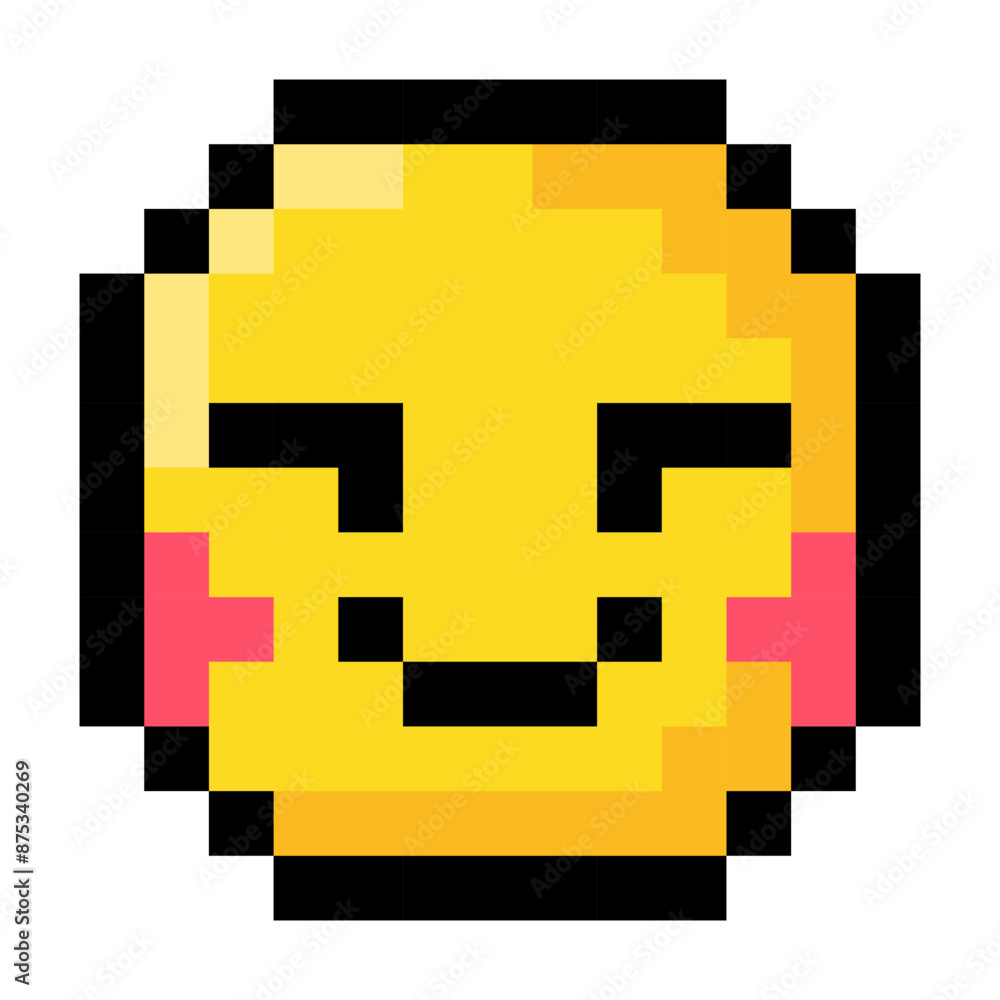 Cute smile emoji pixel art isolated on a white background. Vector 8 bit illustration. Cute smile emoji pixel art isolated on a white background. Vector 8 bit illustration.