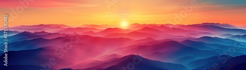 Sunset over colorful mountains with clouds