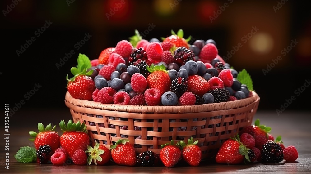 Wicker basket with many Fruits Wicker basket with many Fruits