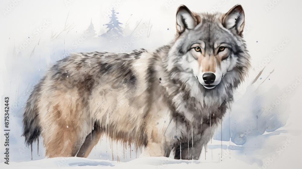 Obraz premium Wolf portrait in watercolor style