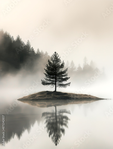 Mist Landscape Beautiful scene, forest and mountain, the morning fog at sunrise