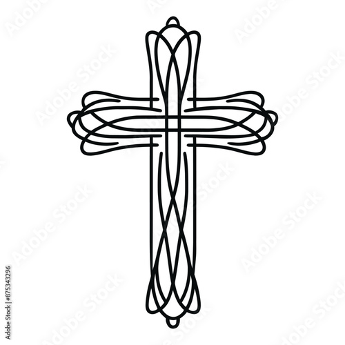 One line Christian cross symbol. Logo, Trendy concept fashion design. Vector illustration