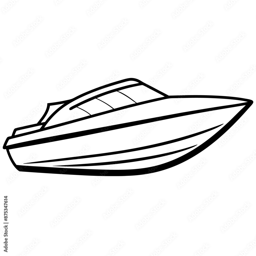speedboat outline coloring book page line art illustration digital drawing
