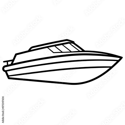 speedboat outline coloring book page line art illustration digital drawing