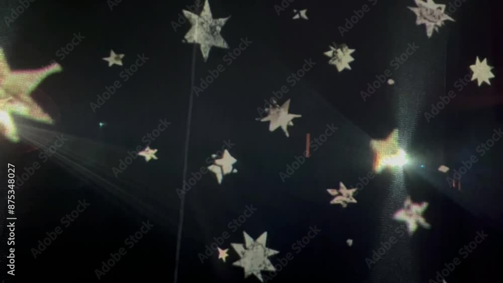 floating stars on a black sky with sparkling rays of light, cinematic background with various particles floating stars on a black sky with sparkling rays of light, cinematic background with various particles