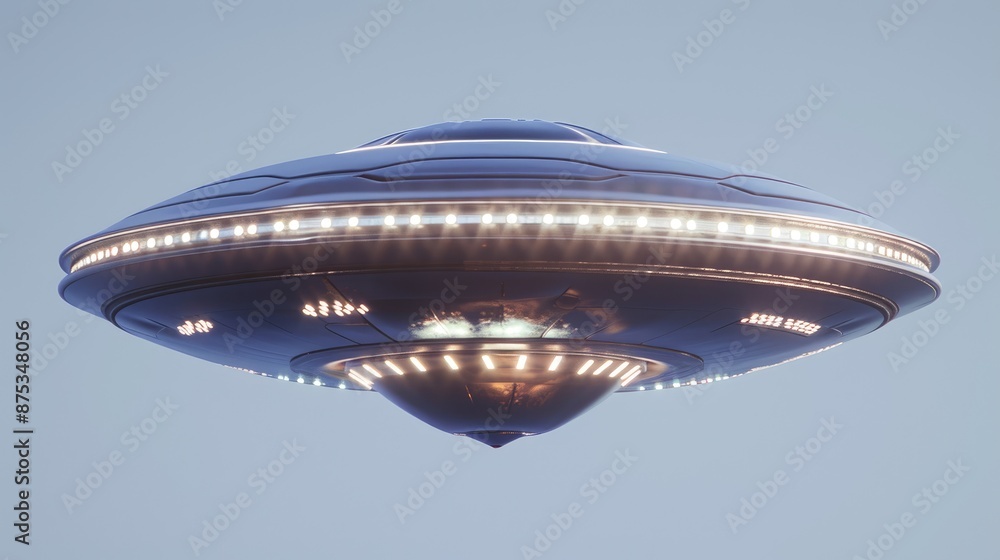 High-Definition UFO Floating in Clear Blue Sky High-Definition UFO Floating in Clear Blue Sky