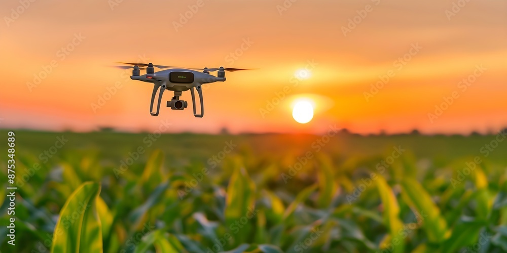 Capturing Modern Farming Techniques A Drone's View of a Sunset Over a Cornfield. Concept Agricultural Innovation, Drone Photography, Sunset Landscape, Modern Farming Techniques, Cornfield Beauty Capturing Modern Farming Techniques A Drone's View of a Sunset Over a Cornfield. Concept Agricultural Innovation, Drone Photography, Sunset Landscape, Modern Farming Techniques, Cornfield Beauty