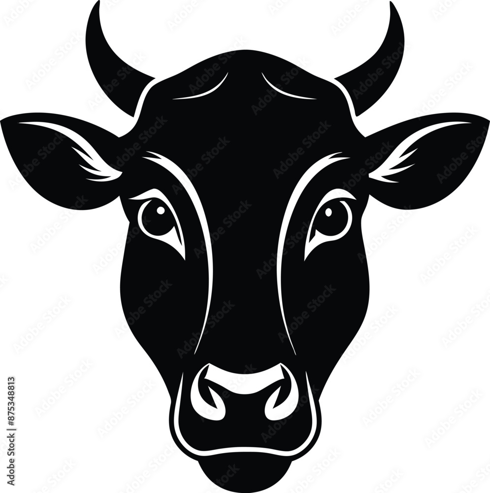 Cow head silhouette vector,  isolated black silhouette of a cow head collection