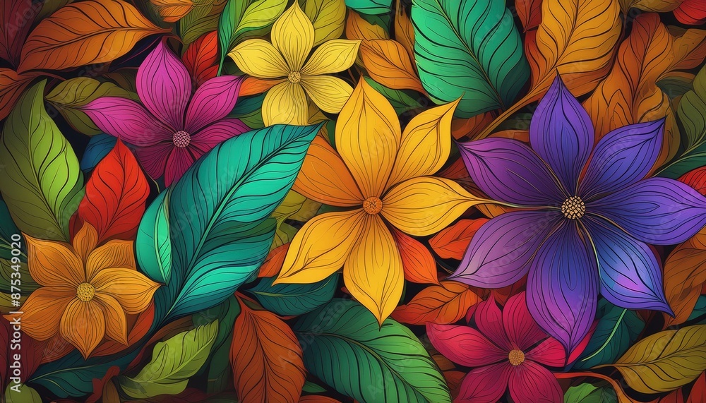 Pattern with leaves. Bright colorful background Pattern with leaves. Bright colorful background
