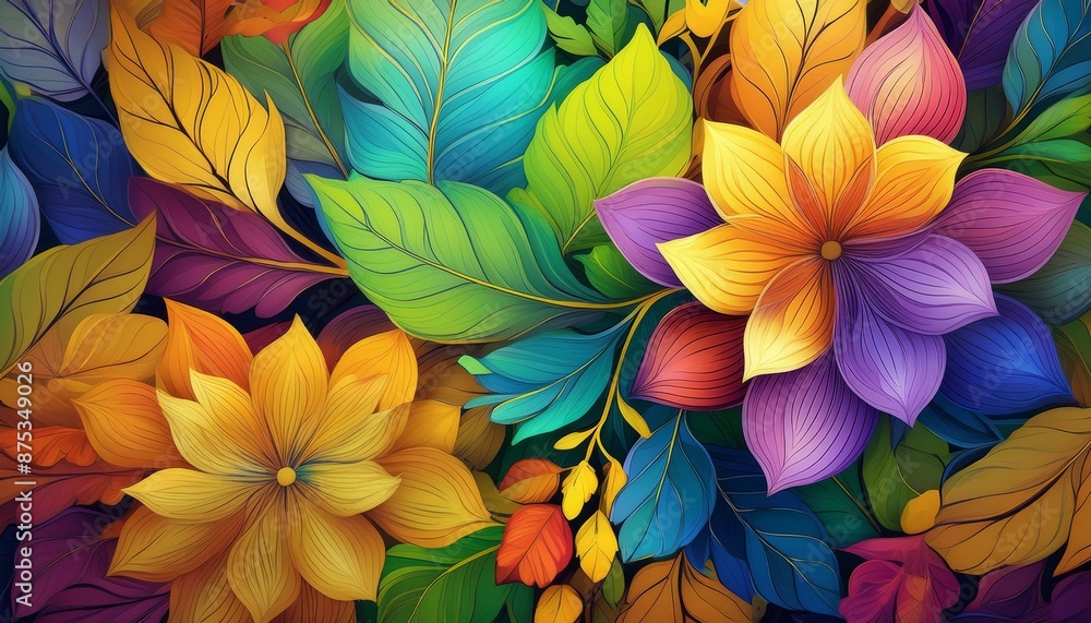 Pattern with leaves. Bright colorful background Pattern with leaves. Bright colorful background