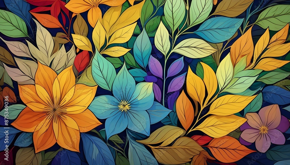 Pattern with leaves. Bright colorful background Pattern with leaves. Bright colorful background
