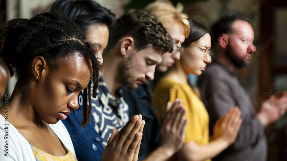 group of people of different races praying.generative ai group of people of different races praying.generative ai