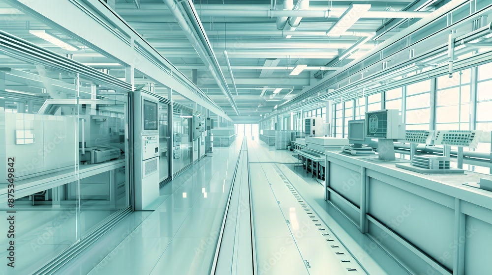 Obraz premium 3D rendering of industrial factory and factory machinery in pastel colors.