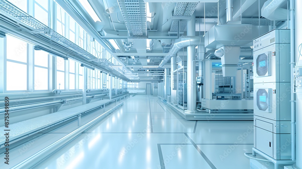 Obraz premium 3D rendering of industrial factory and factory machinery in pastel colors.