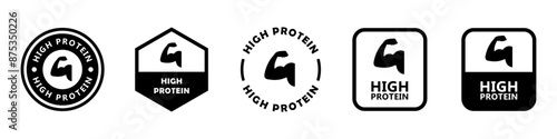 High Protein - vector sign for sport nutrition products label.