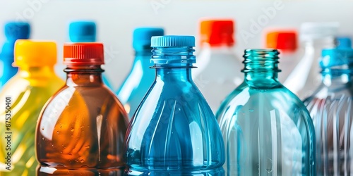 Assortment of Plastic Bottles in Different Colors, Some Empty and Some Partially Filled. Concept Plastic Bottles, Assortment, Colors, Empty, Partially Filled