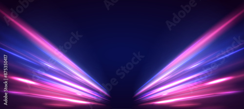 Abstract neon light rays background. A Colorful Motion Background of City Light Trails. Vector speed of light in space on dark background.	
