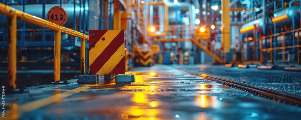 custom made wallpaper toronto digitalBarrier with warning signs in a chemical plant, symbolizing industrial safety precautions, Barrier, Precaution