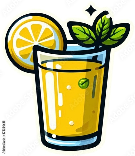 A glass of lemonade in a juice glass with a lemon wedge and a mint leaf Lemonade Clipart image