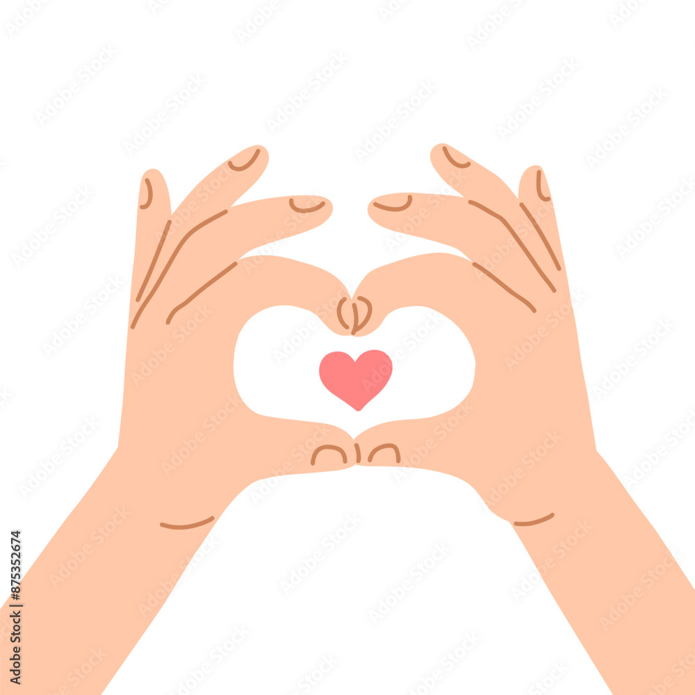 Hands shows a heart in cartoon flat style. Vector illustration isolated on white background. Hands shows a heart in cartoon flat style. Vector illustration isolated on white background.