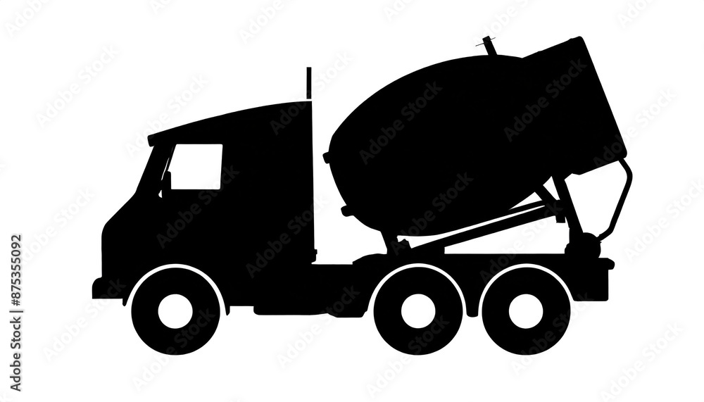 schwarze Silhouette Kontrast Lkw betonmischer isoliert auf weißen Hintergrund, Freisteller schwarze Silhouette Kontrast Lkw betonmischer isoliert auf weißen Hintergrund, Freisteller