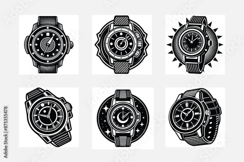 vector silhouette of wrist watch set