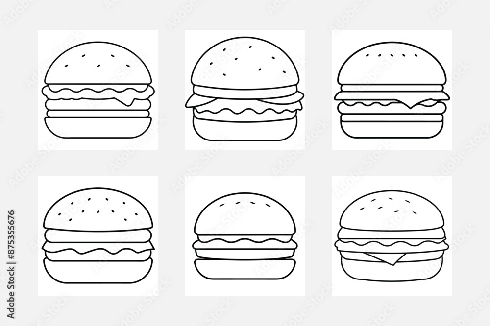 Set of burger line art Set of burger line art