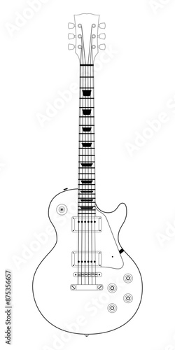 Vector Electric Guitar, isolated on white background. Vector black and white illustration. Classic electric guitar.