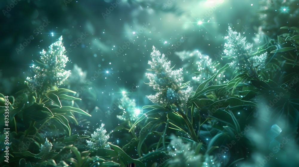 Obraz premium Glowing Futuristic Botanical Sanctuary with Thriving Alien Vegetation and Luminescent Cosmic Greenery