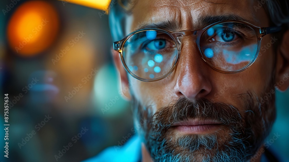 A man with glasses looking at the camera. A man with glasses looking at the camera.