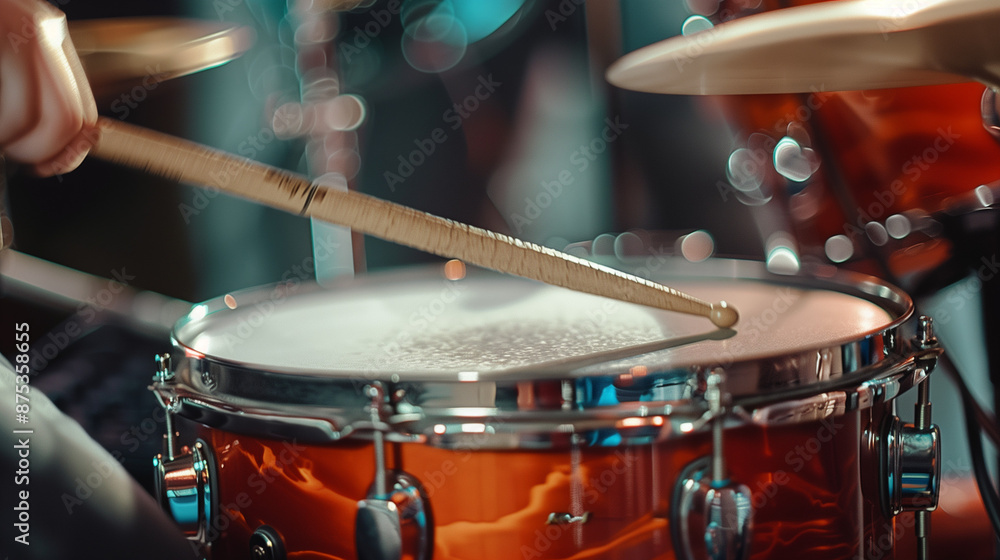 The drummer in action. A photo close up process play on a musical instrument The drummer in action. A photo close up process play on a musical instrument