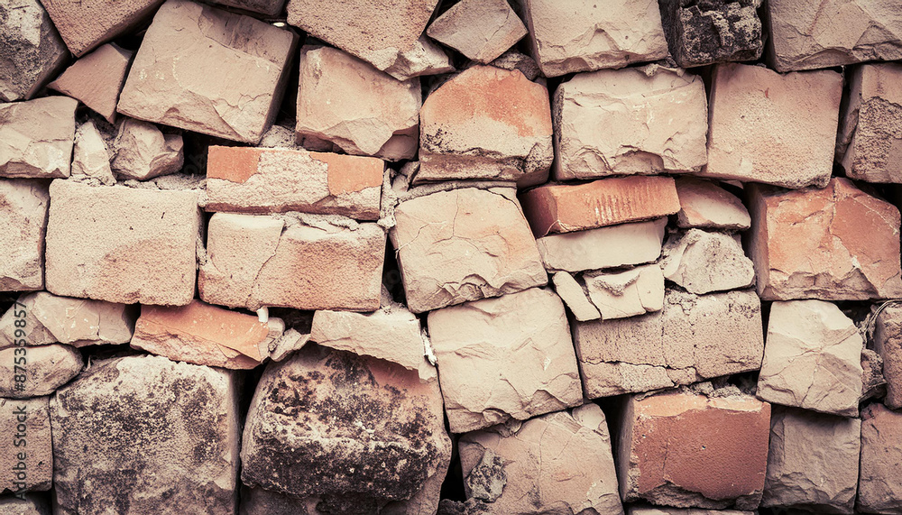 Fototapeta premium Abstract backdrop of old broken concrete block wall, brick wall. Decay background.