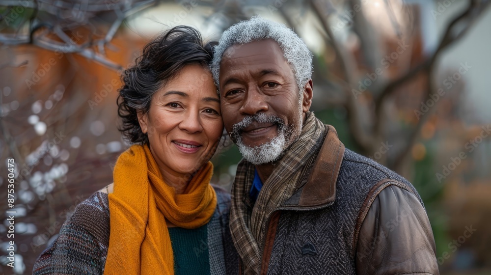 Portrait Mature couple African American and Asian lover love and affection between individuals of different racial Portrait Mature couple African American and Asian lover love and affection between individuals of different racial